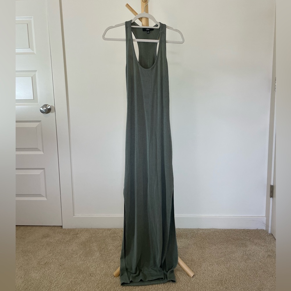 Lulu’s “Relaxed but Not Least Sage Green Ribbed Sleeveless Maxi Dress”